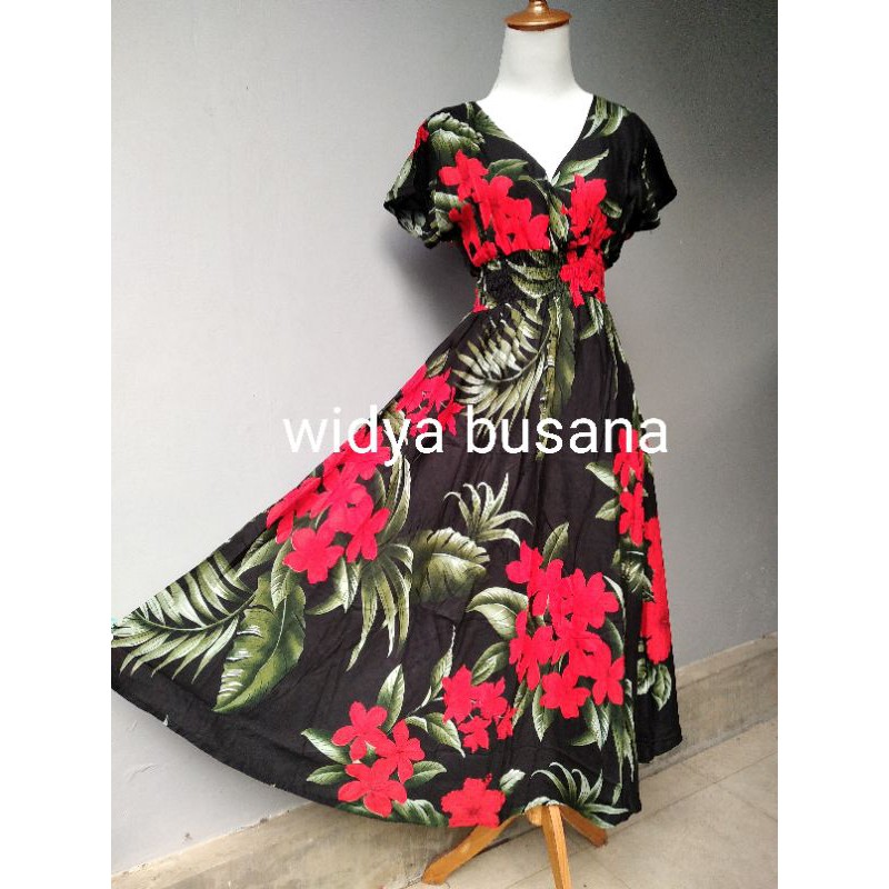 DRESS MOZA LENGAN|DRESS WANITA|DRESS MOZA KHAS BALI MOTIF BUNGA