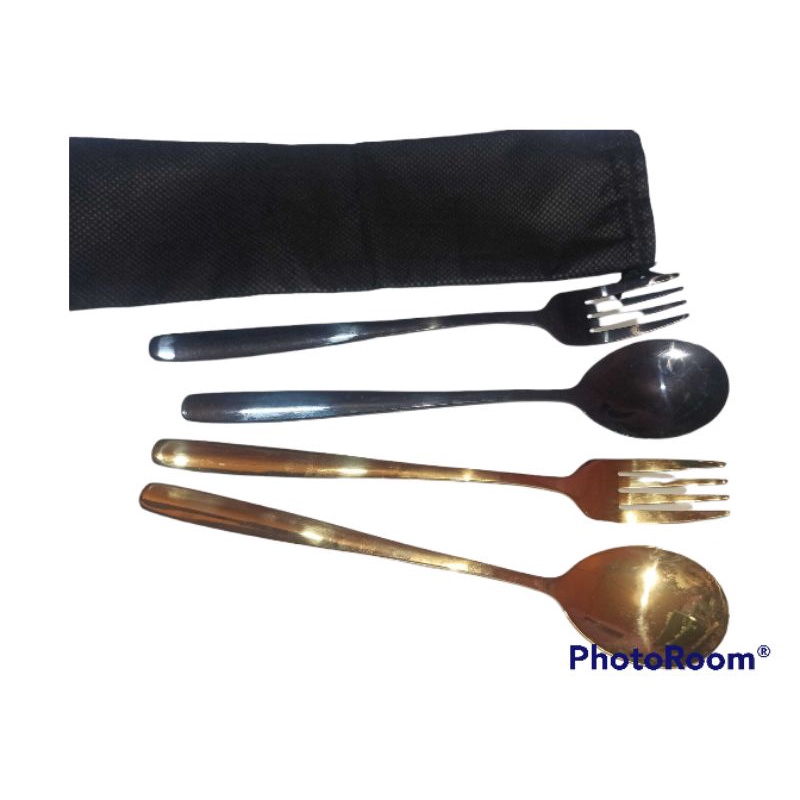 sendok set  +pouch sendok+garpu Sepasang sendok korea