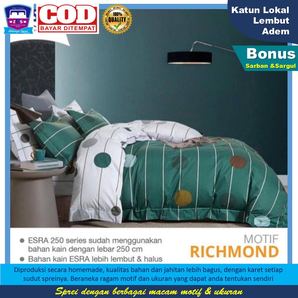 SPREI HOMEMADE MOTIF RICHMOND HIJAU PUTIH SEPRAI MURAH TERBARU 2021