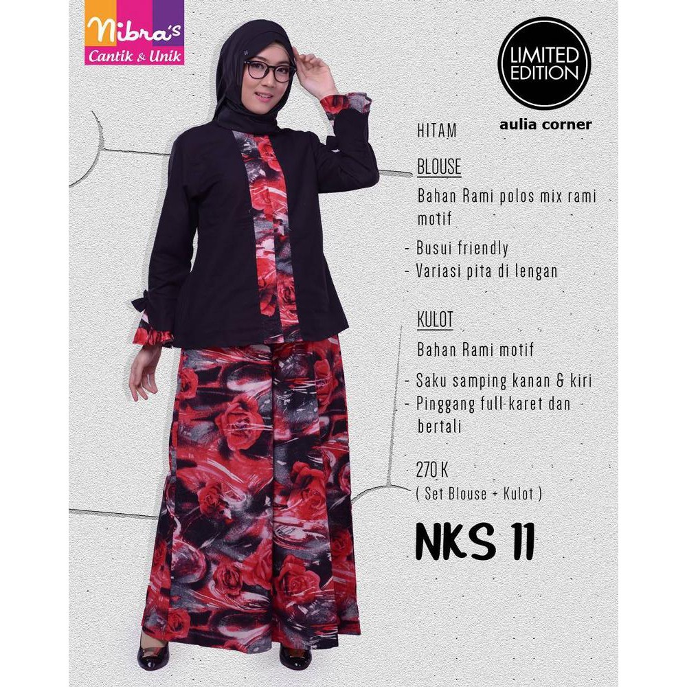 Celana Bahan Wanita Nibras NKS 11 Hitam Rok Celana Rok Muslimah