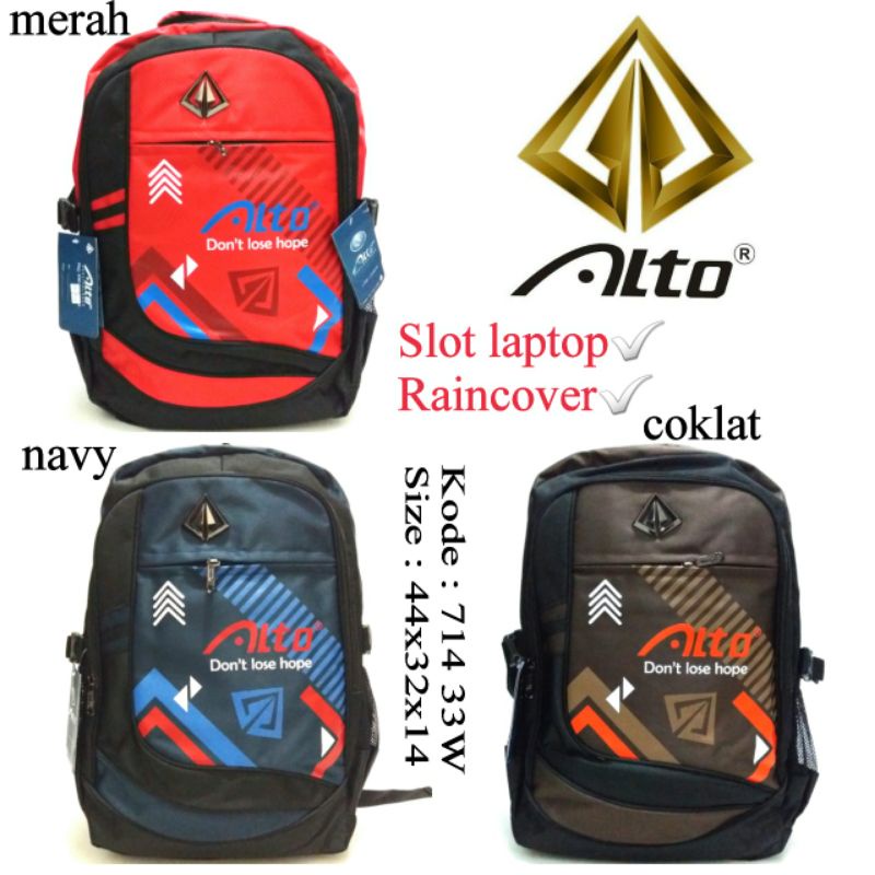 TAS RANSEL SEKOLAH ANAK BACKPACK COWOK ALTO 714 33W ADA RAINCOVER Warna Merah Navy Coklat