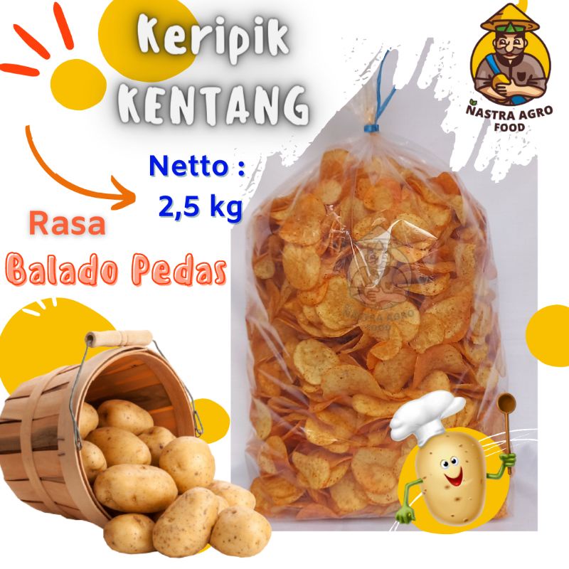 

Keripik Kentang Balan 2,5 KG Curah | Pedas| Harga Pabrik | Grosir Cemilan / keripik kentang balado