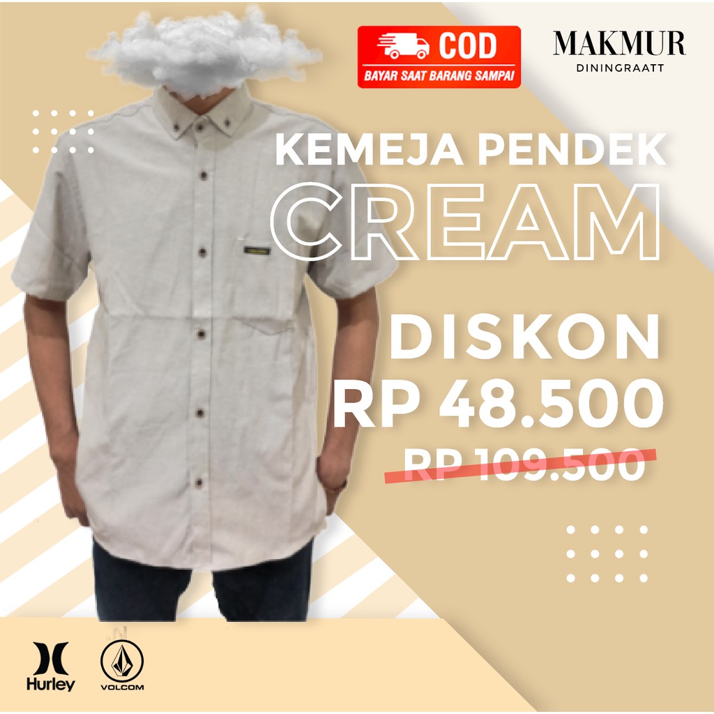 Baju Kemeja Hem Kmeja Kameja Pria Cowo Cowok Laki Laki Formal Polos Cream Lengan Pendek Premium Ori