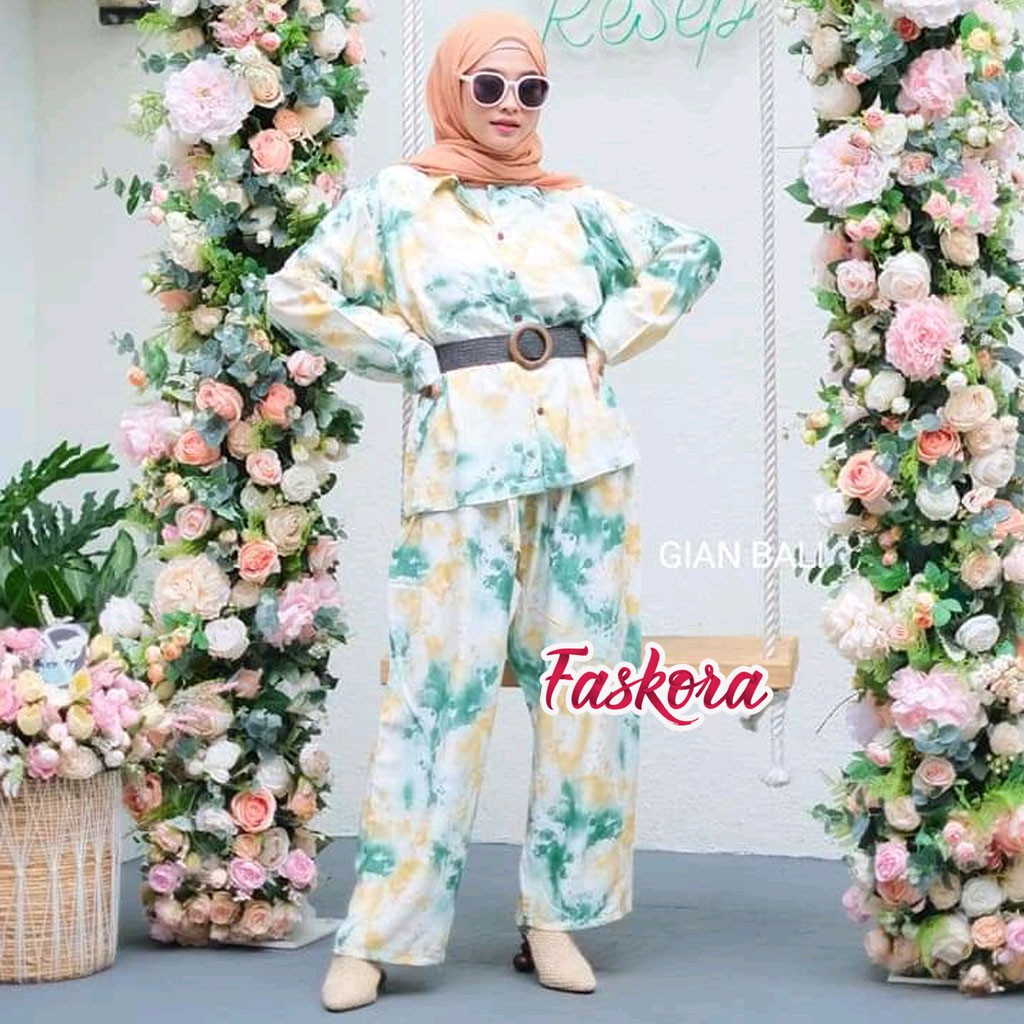 One Set Tie dye Wanita Lengan Panjang - Setelan Jumbo Rayon Wanita Kekinian - Pajamas Tiedye Set