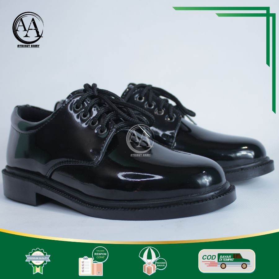 Sepatu PDH Pendek TNI Satpam Security Sepatu Dinas Kerja Polri TNI AD Hitam Glossy Guru Perkantoran PNS Pria - DT01