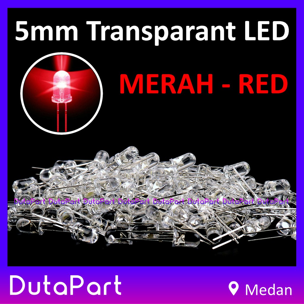 LED 5mm MERAH RED Transparant Bening F5 LED Dioda KUALITAS BAGUS