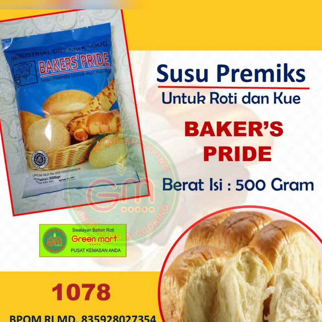 

Susu Premiks Untuk Membuat Roti dan Kue Bahan Roti dan Kue Merk Baker's Pride 500 Gram, 1078