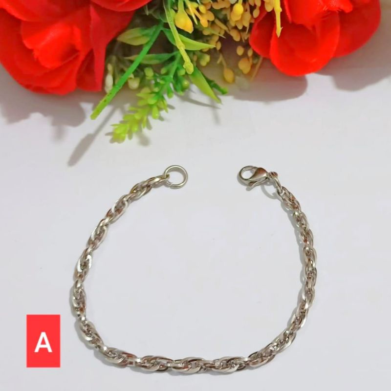 *COD* TITANIUM Gelang Rantai Pria wanita motif Kepang TIDAK LUNTUR,TIDAK KARAT