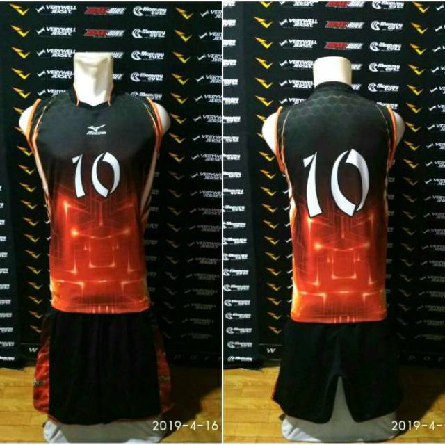 Kostum baju voli singlet merk mizuno bahan kaos volly tebal pe super kengsi printing motif terbaru
