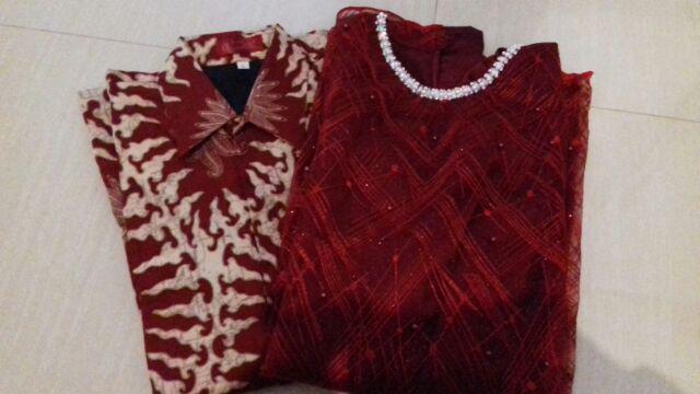 Uwer Merah Kemeja Batik Pria Katun Cabut Full Furing