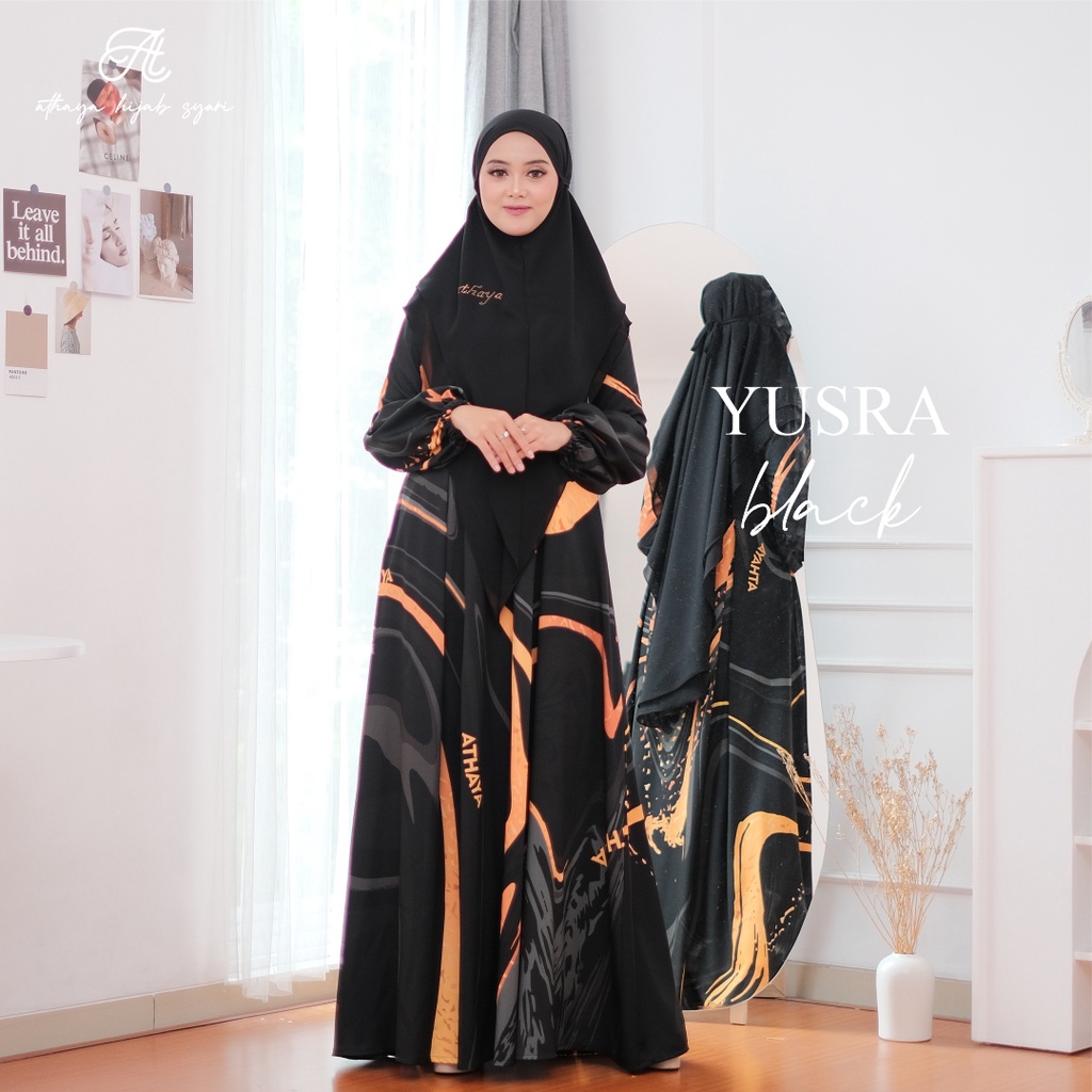 Athaya - Yusra Series Black | Gamis + Hijab Syari | Dress Muslim Wanita