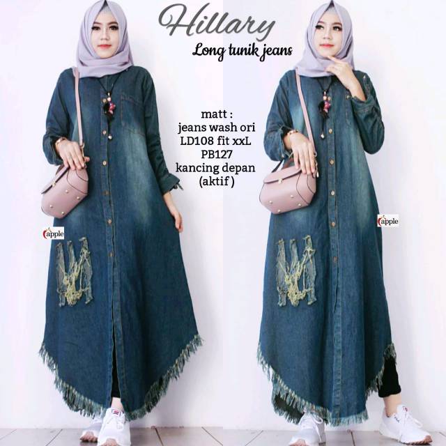 Tunik Jeans Wanita/Atasan Jeans Wanita Terbaru/Long tunik jeans hillary