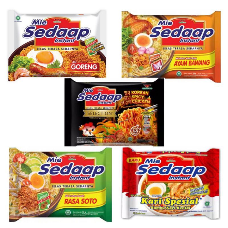 

Mie Sedap Goreng / Sedap Korean Spicy Chicken / Sedap Soto / Sedap Kari Spesial / Sedap Ayam Bawang