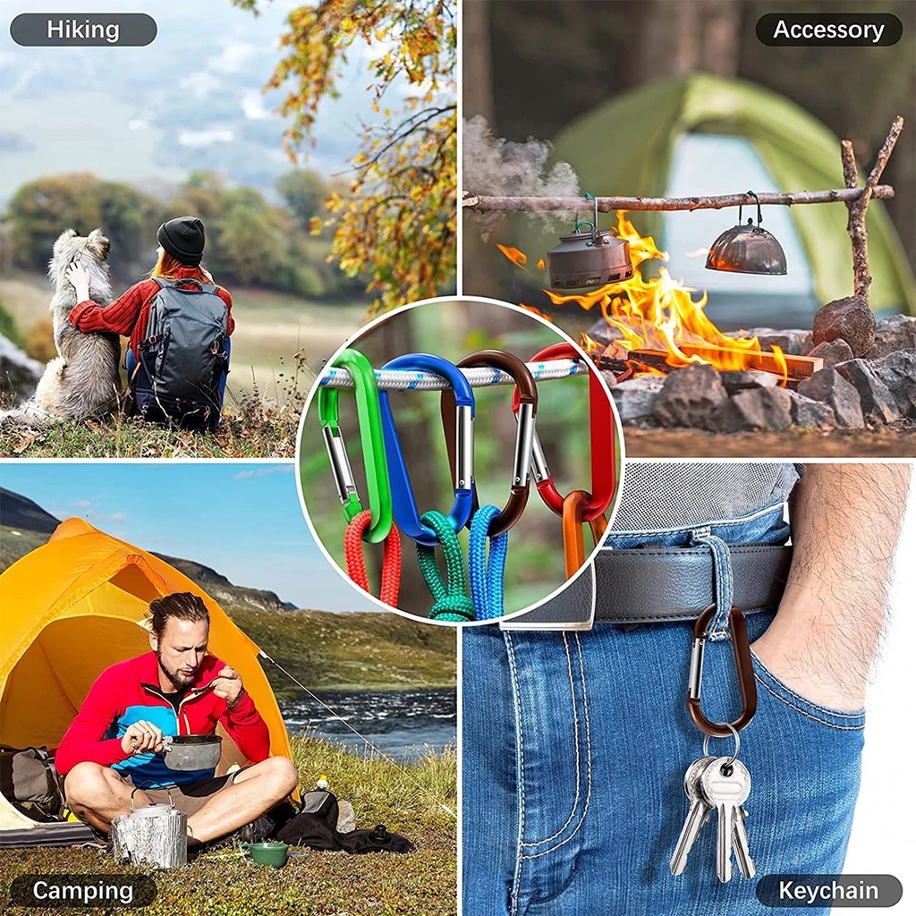 1pc Klip Carabiner Mini Bentuk D Bahan Aluminum Alloy Warna Acak Untuk Rumah / Camping / Hiking / Travel