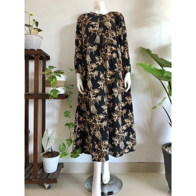gamis daster batik pekalongan dengan kain katun rayon yang adem lengan panjang ada kancing depan