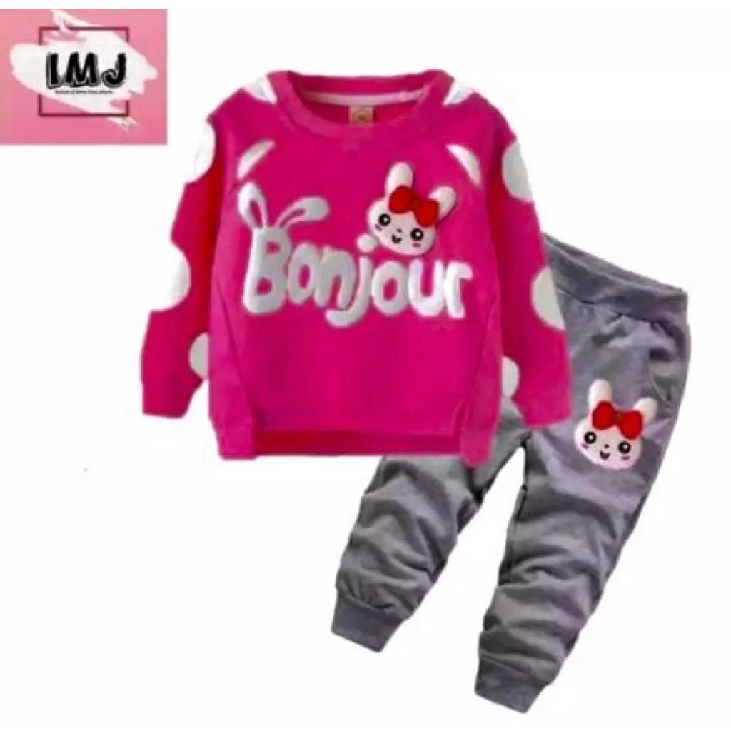 Abadi77 Setelan anak switer unisex bonjour 1-6 Tahun sweater joger anak Baju anak