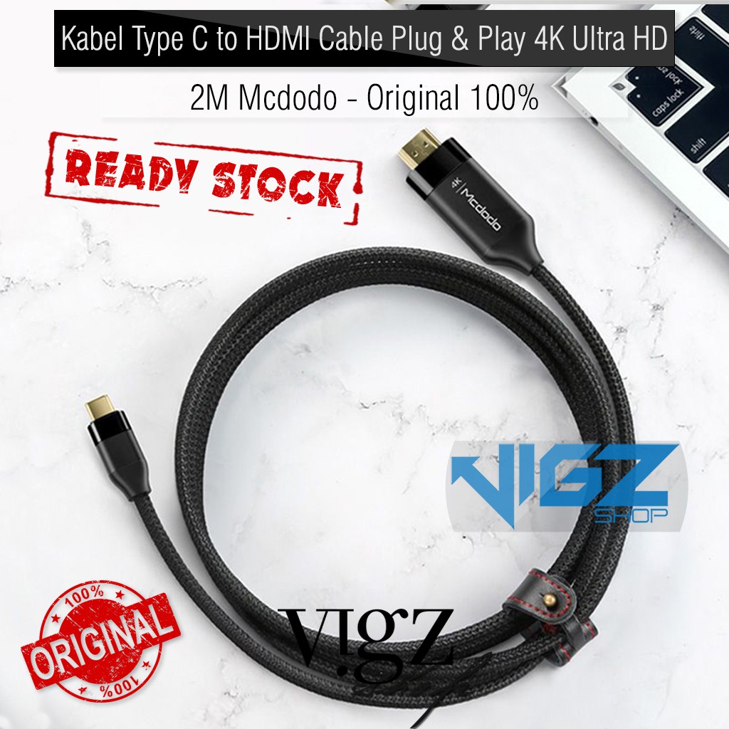 Kabel Type C to HDMI Cable Plug &amp; Play 4K 2M Mcdodo Original CA-588