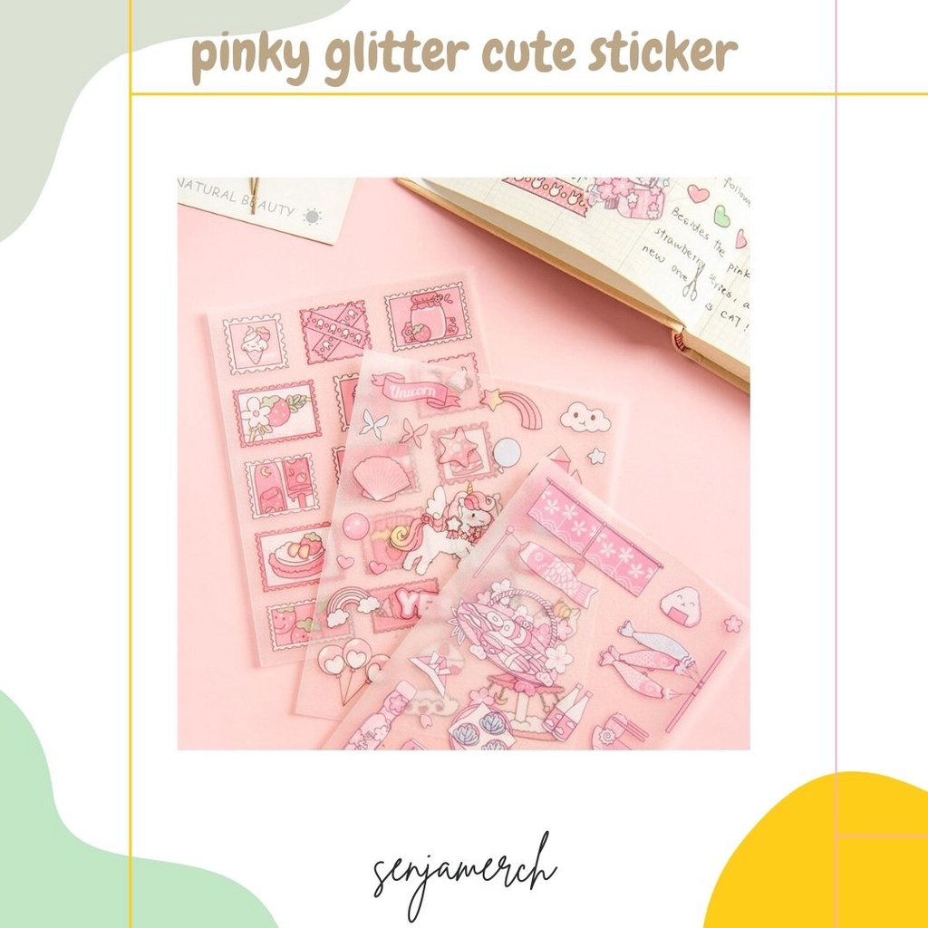 

Senjamerch - Pinky Glitter Cute Stiker Sheet