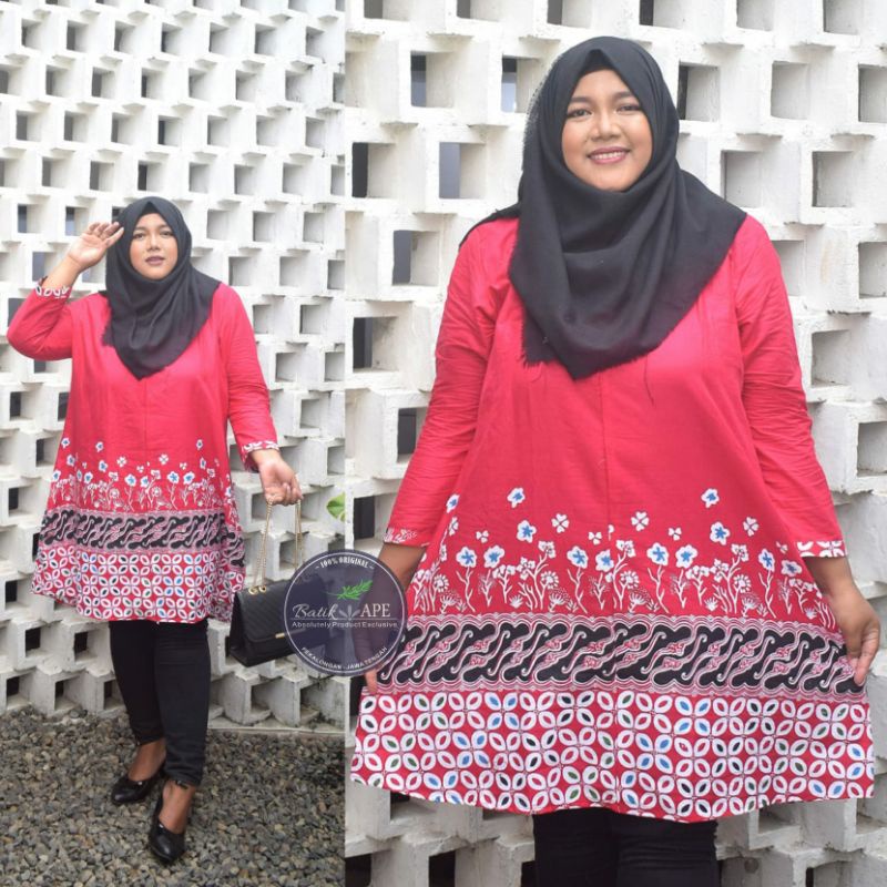 TUNIK JUMBO LD 120 130 140CM M XXXXXL 3L 4L 5L ATASAN BIGSIZE BERAT BB 100KG BATIK MOTIF TULIP BUSUI