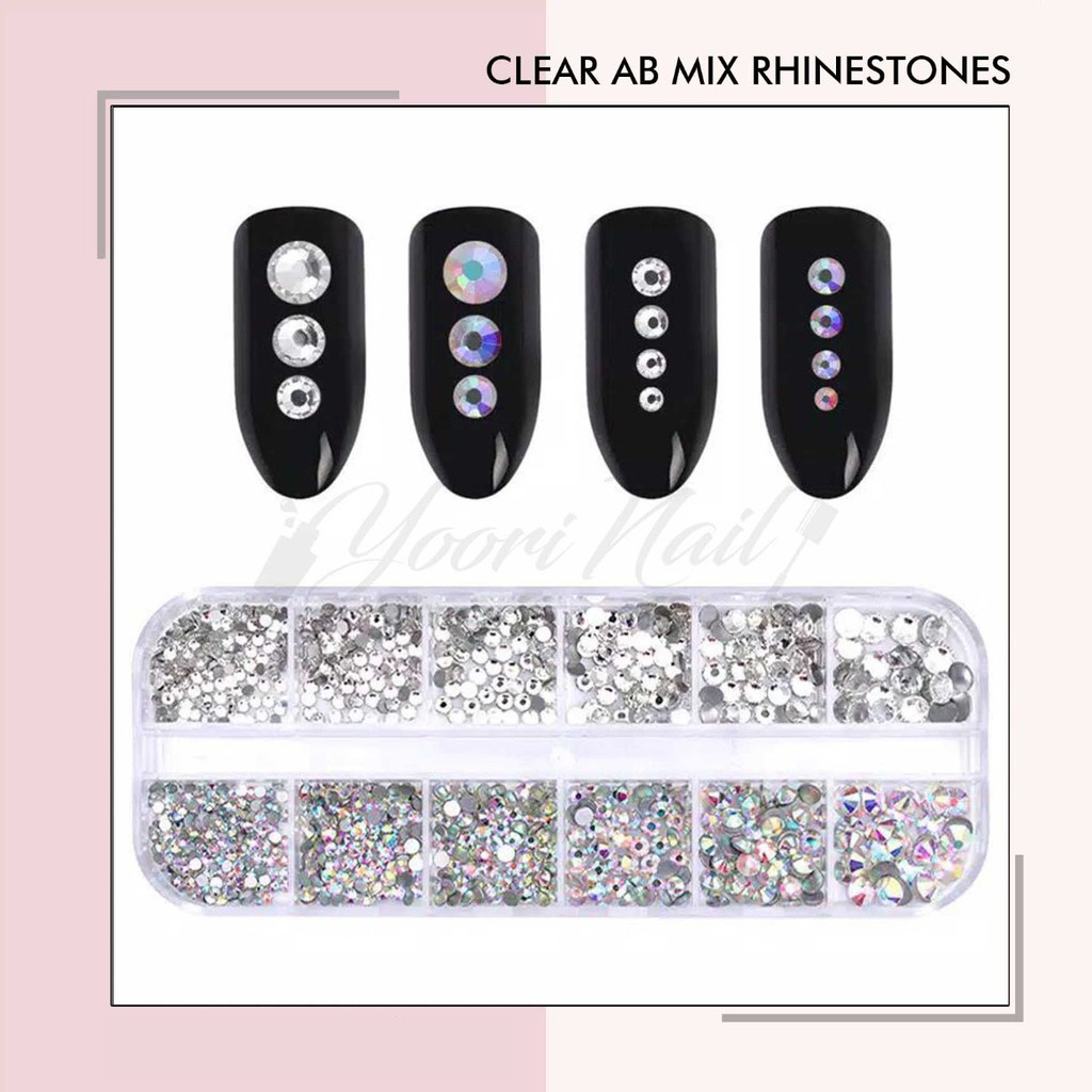 Clear ab mix rhinestones nail art rhinestones campur hiasan kuku crystal mix manik kuku clear AB