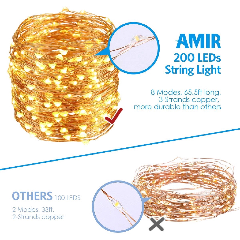 22M 200 LEDs Solar Powered Fairy String Lights   / 8 Modes Copper Wire Lights Waterproof Outdoor String Lights / Solar String Lights /Wedding Party Outdoor decoration light