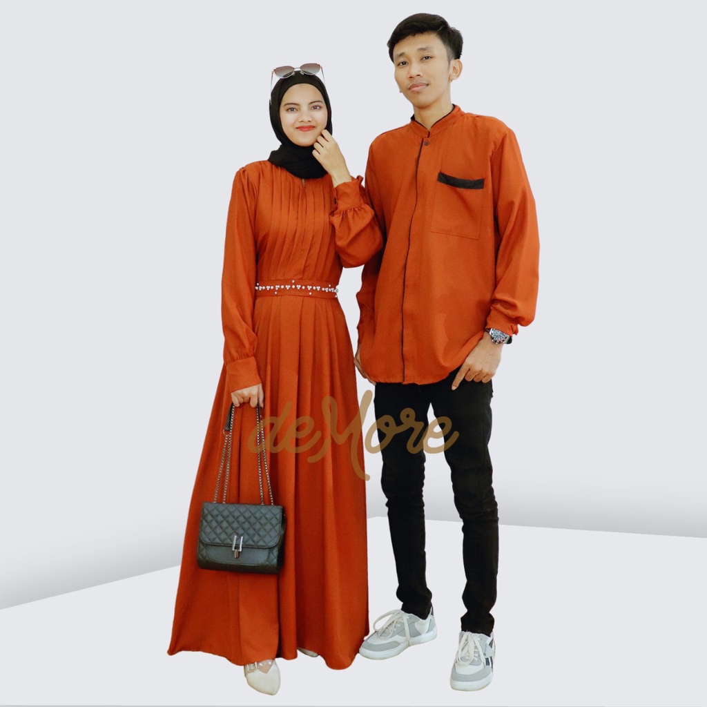 Gamis Couple Pasangan - Baju Couple Kondangan Kekinian - Gamis Couple - Reline Bahan Shakila Stretch Premium DEMORE
