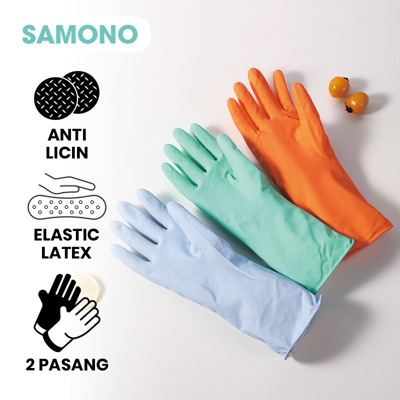 Samono Sarung Tangan Latex 2 Pasang Anti Slip Sarung Tangan Karet Rumah Tangga Serbaguna SG-001