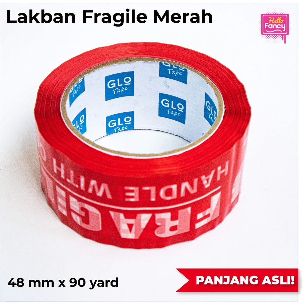 

Lakban Fragile GLOTAPE Merah 2" 48mm x 90yard /Selotip Fragile FR-FR4890