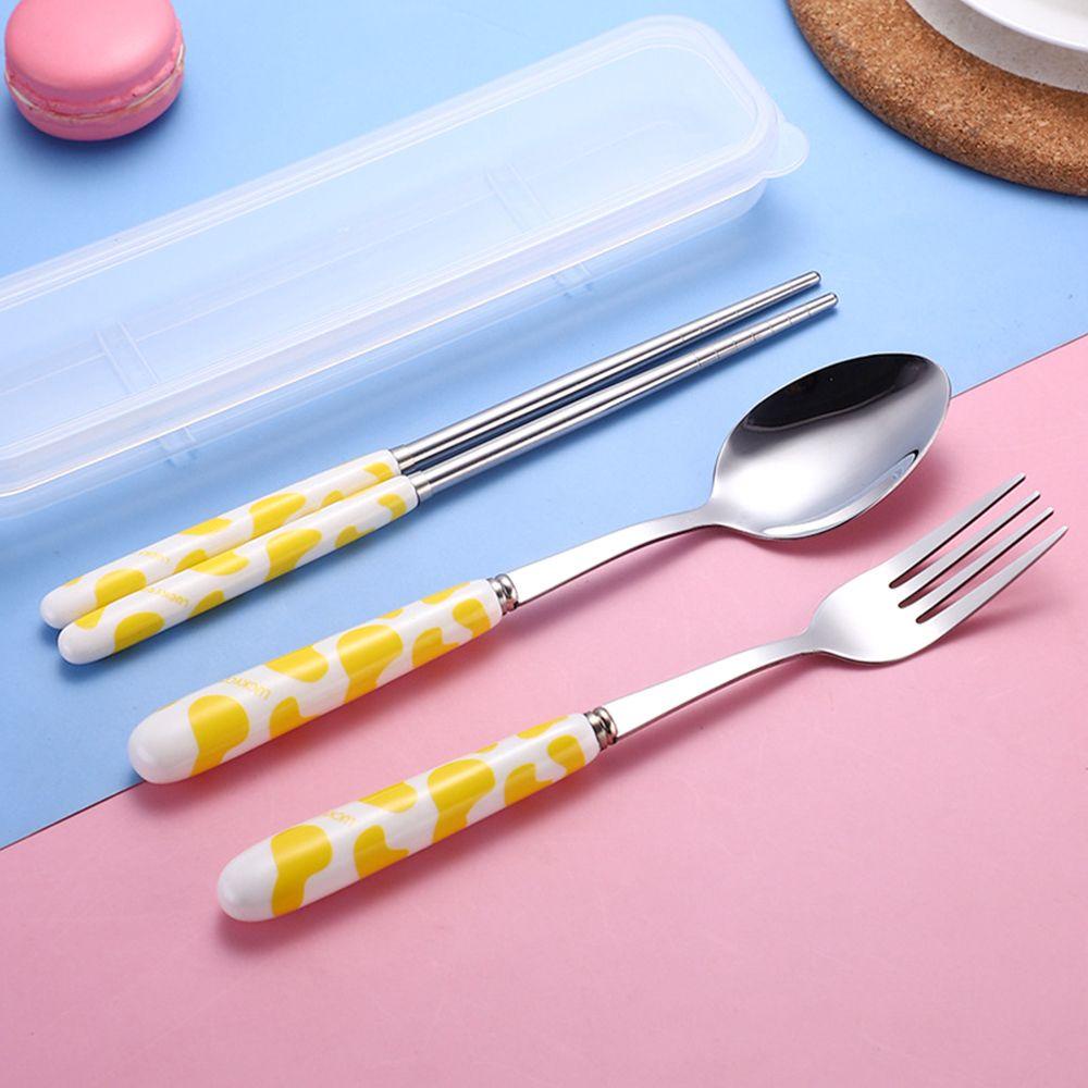 Solighter Cutlery Set Lucu Reusable Stainless Steel Ceramic Handle Alat Makan Set