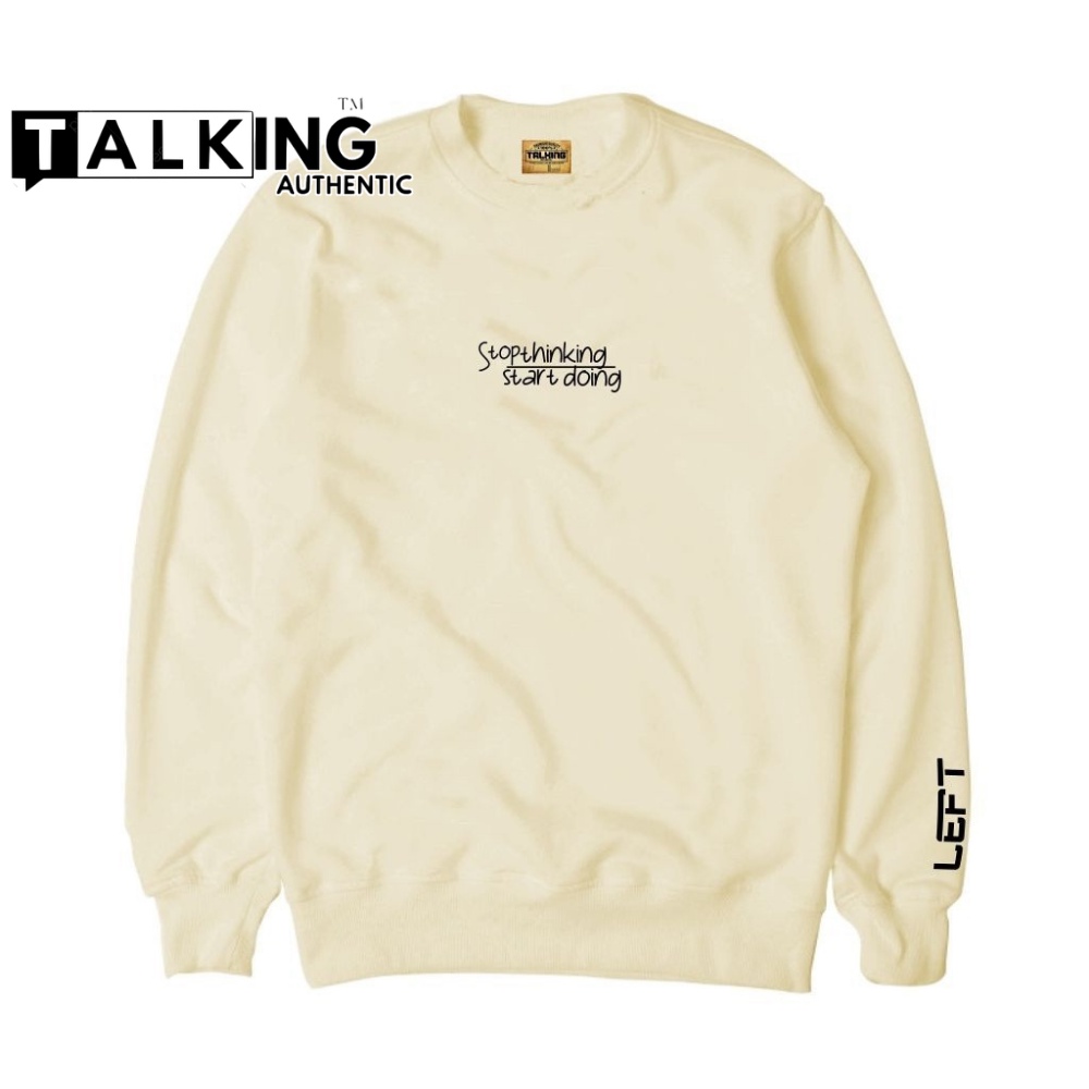 Sweater Crewneck Sweatshirt Pria Wanita Suiter Cruneck Premium Termurah Cream Motif Kombinmasi Di Tangan Terbaru Talking Authentic