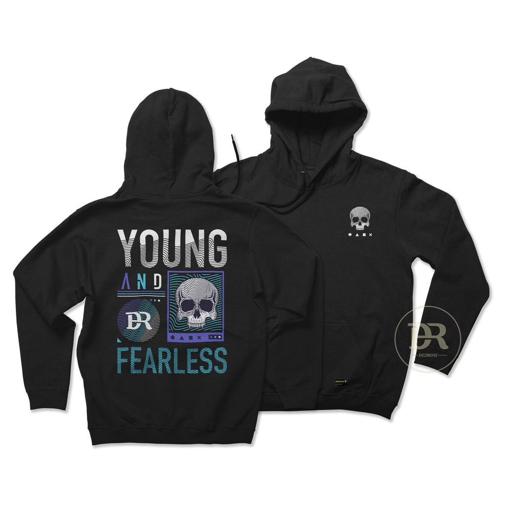 DEZIROSE Sweater Hoodie Young Fearless Pria &amp; Wanita Distro Fleece Tebal Hitam Premium Size M-XXL