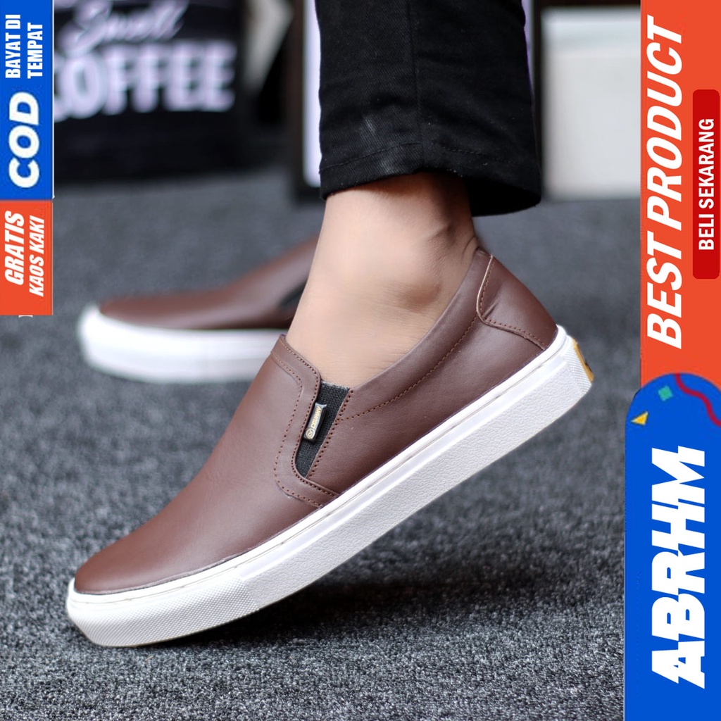 Abrhm Mori - Sepatu Slip On Pria  Casual Kulit Asli