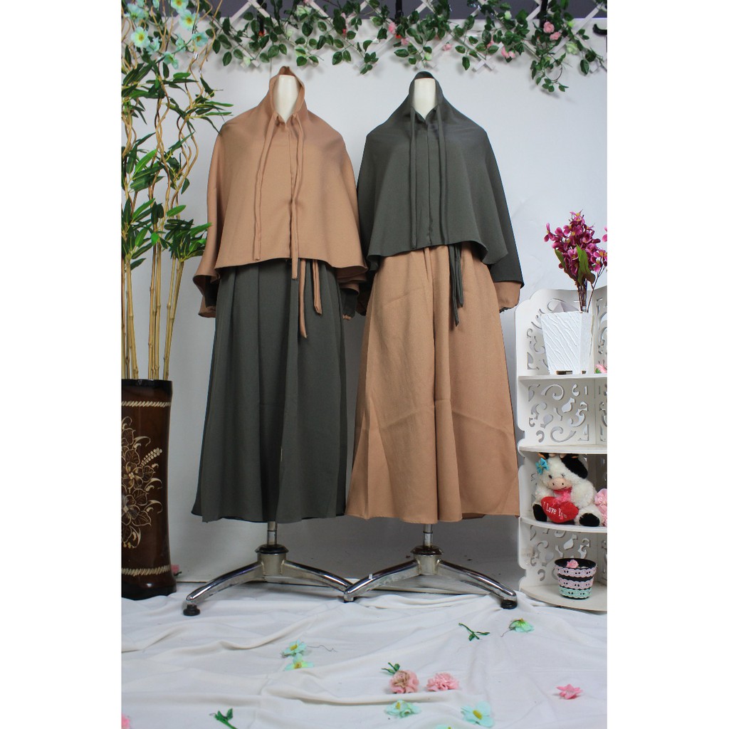 Gamis anak tanggung BILQIS moscrepe kancing 3 set Khimar