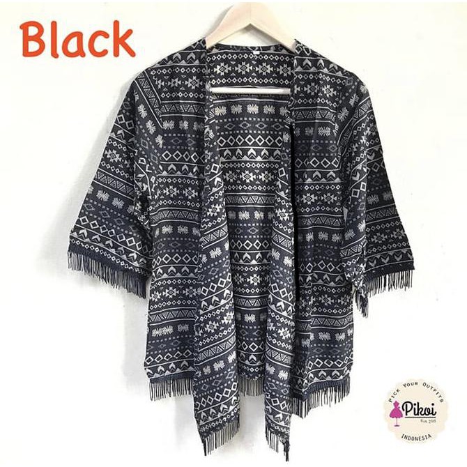Terbaru 506 Cardigan Etnik Fringe / Cardi Rumbai Navy / Outer Batik / outwear