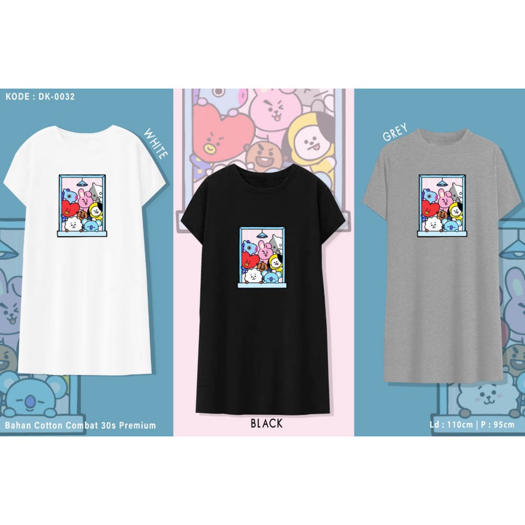 DOOR BT21 / TERMURAH /TERUSAN SANTAI BAJU DRESS KATUN WANITA LENGAN PENDEK / TUMBLR TEE /  OVERSIZE