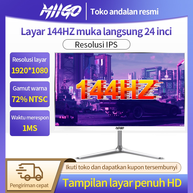 MIIGO Monitor tatap muka 24 inci, monitor definisi tinggi 144HZ, monitor gaming profesiona-White