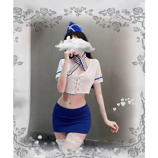 Lingerie Sexy Cosplay Pramugari Dress Mini Set Stewardess Cosplay Kostum Bahan lembut 3A130