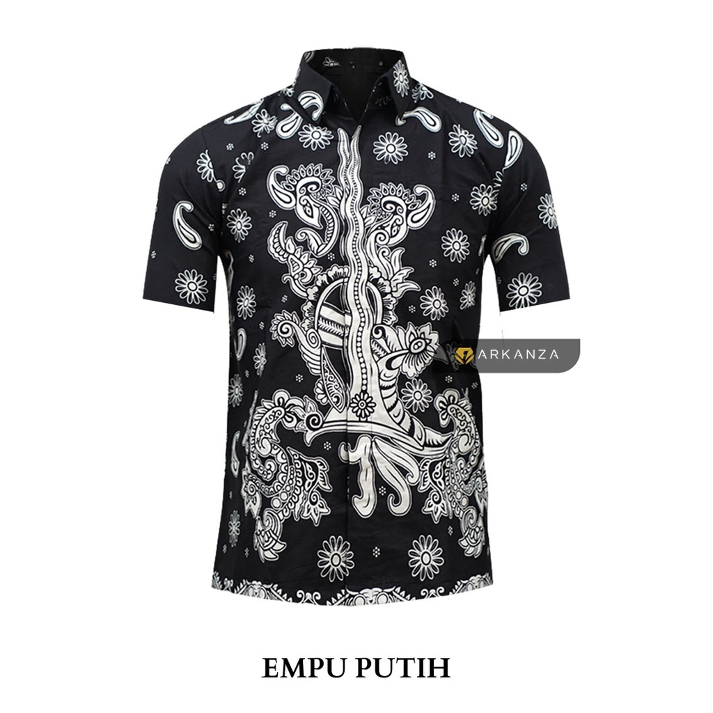 BATIK ARKANZA Motif EMPU PUTIH Hem Atasan Kemeja Baju Batik Pria Cowok Laki Laki Slimfit Full Lapis Furing Lengan Panjang Lengan Pendek Original