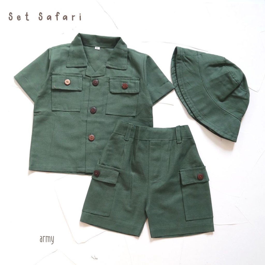 DEZATA Set Safari - Setelan Anak 1-6 Tahun Setelan Outing Anak Setelan Baju Celana Dan Topi Anak Laki-laki Dan Perempuan