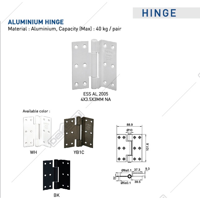 Engsel Pintu Aluminium Dekson 2005 Hinge AL Dekkson 2005 Engsel Hitam Dekson Engsel Pintu Putih Deks