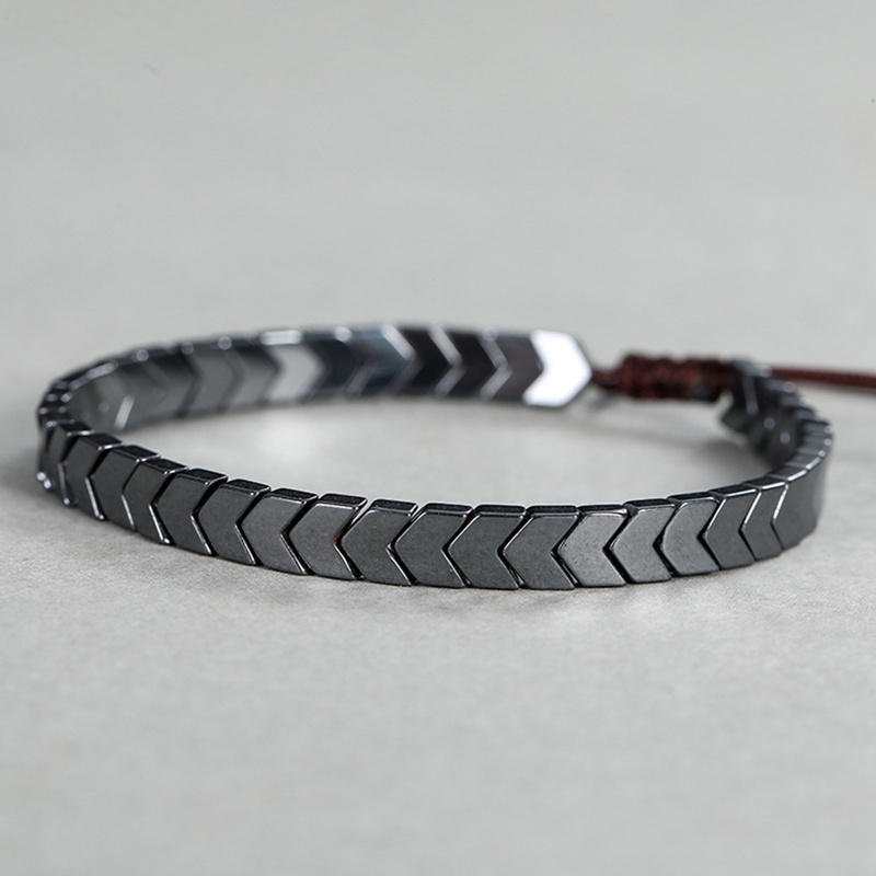 Fancyqube Gelang Hematite Cubic Zirconia Handmade Adjustable Untuk Pria