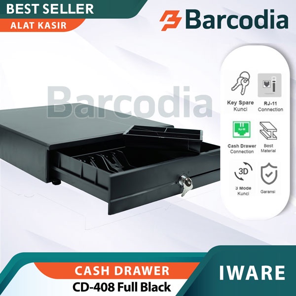 CASH DRAWER IWARE CD-408 FULL BLACK - LACI KASIR PREMIUM