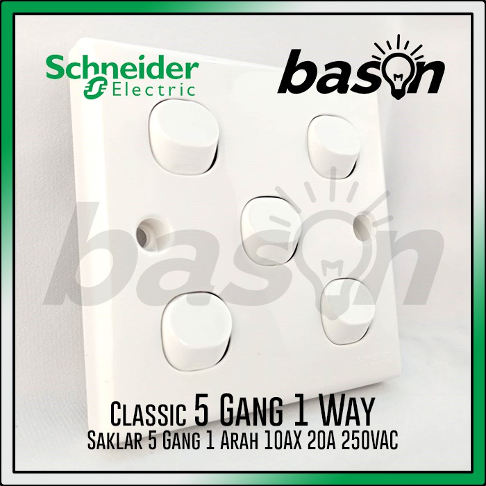 SCHNEIDER Classic 5 Gang 1 Way Switch - Clipsal - Saklar 5 Tombol