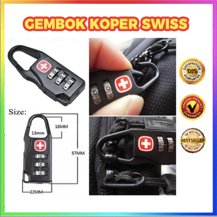 GEMBOK SWISS PASSWORD CODE LOCK KUNCI KOPER KOMBINASI ANGKA TRAVEL BAG