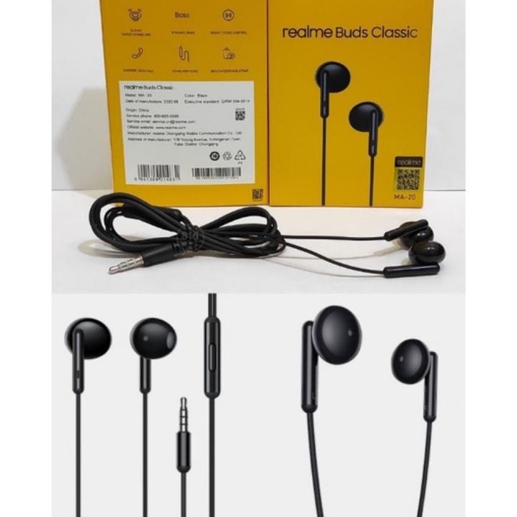 Earphone Realme Bass Stereo + Microphone Headset Realme 7 7i C17 C3 C11 C12 C15 C20 C21 C25 c31 c35 bass