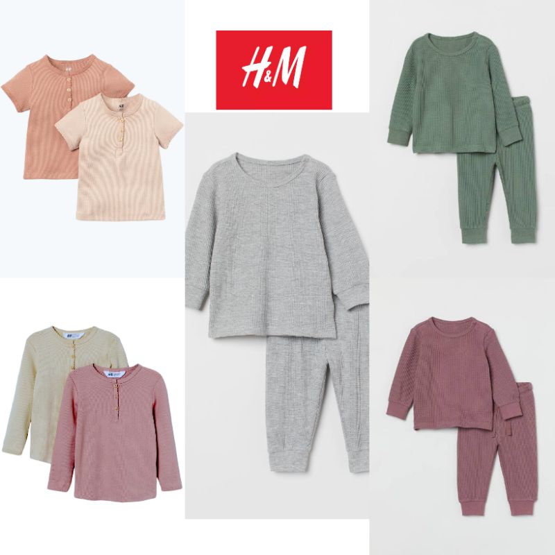 kaos anak hnm rib waffle/ h&m waffle tshirt / rib cotton tshirt (size 2m-4y)