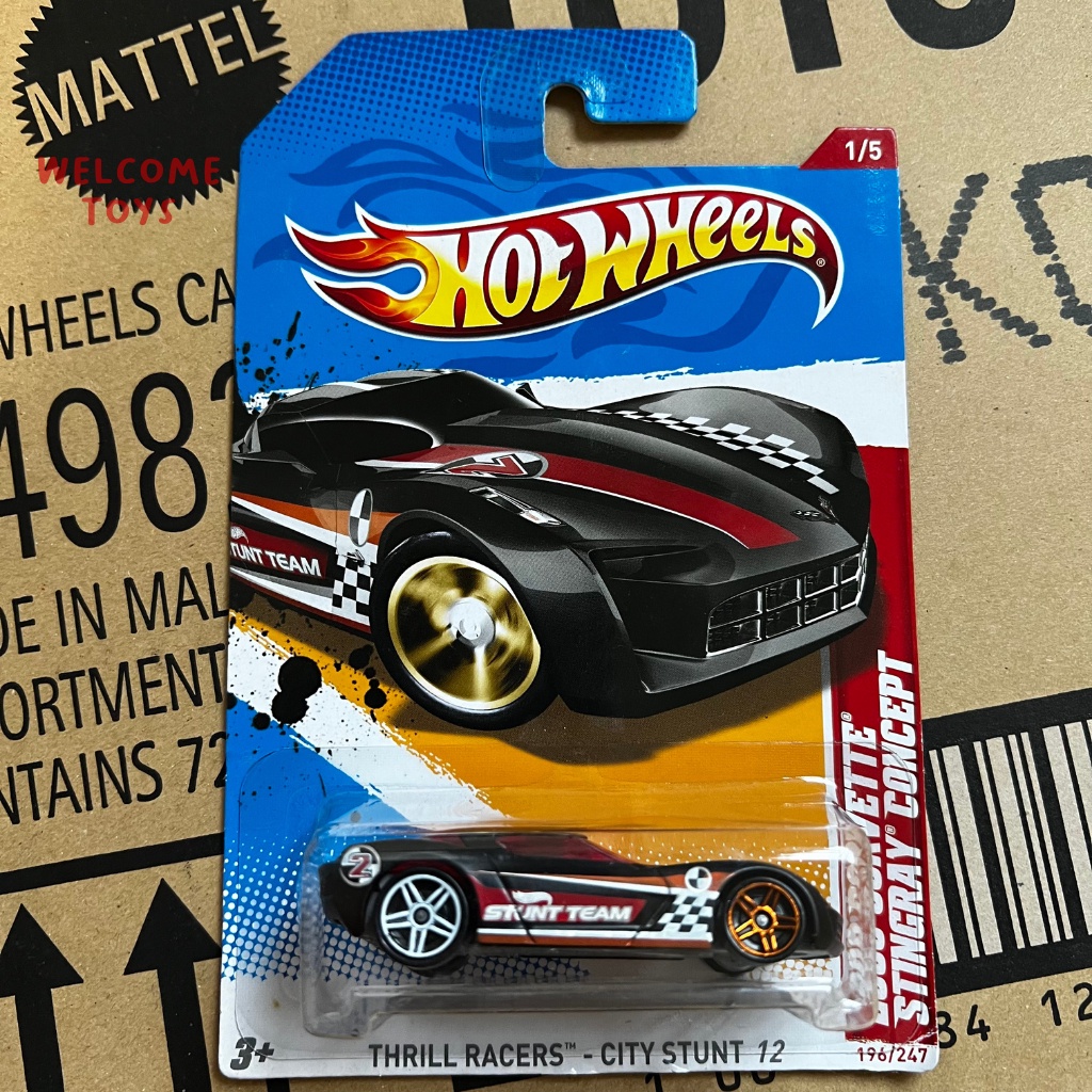 Hot Wheels 2009 Corvette Stingray Concept Thrill Racers City Stunt 12 Black Original Hotwheels Mainan Mobil Motor Koleksi