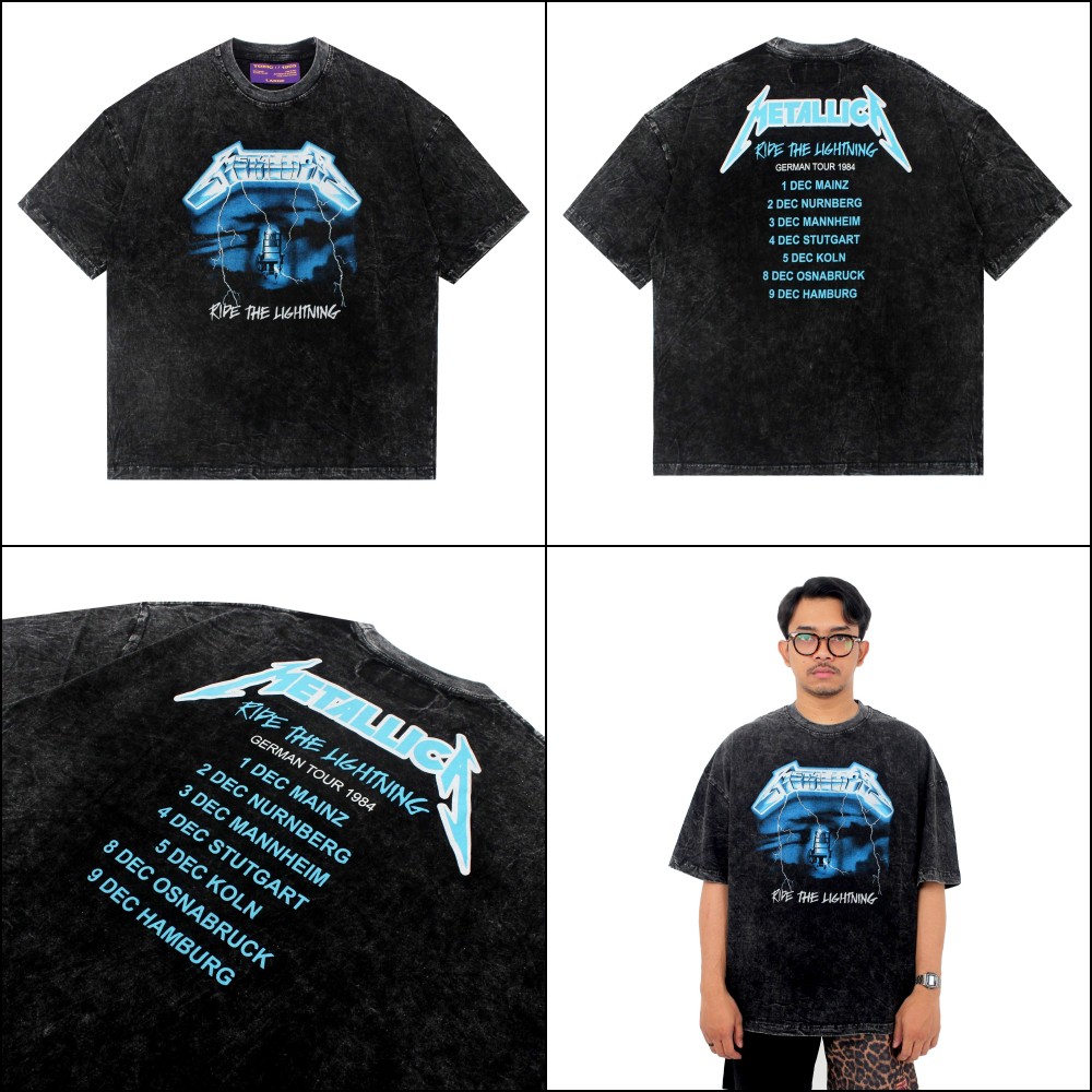 KAOS OVERSIZED BAJU SAVEUR METALLICA RIDE THE LIGHTING MINERAL WASHED BLACK TIE DYE T-SHIRT