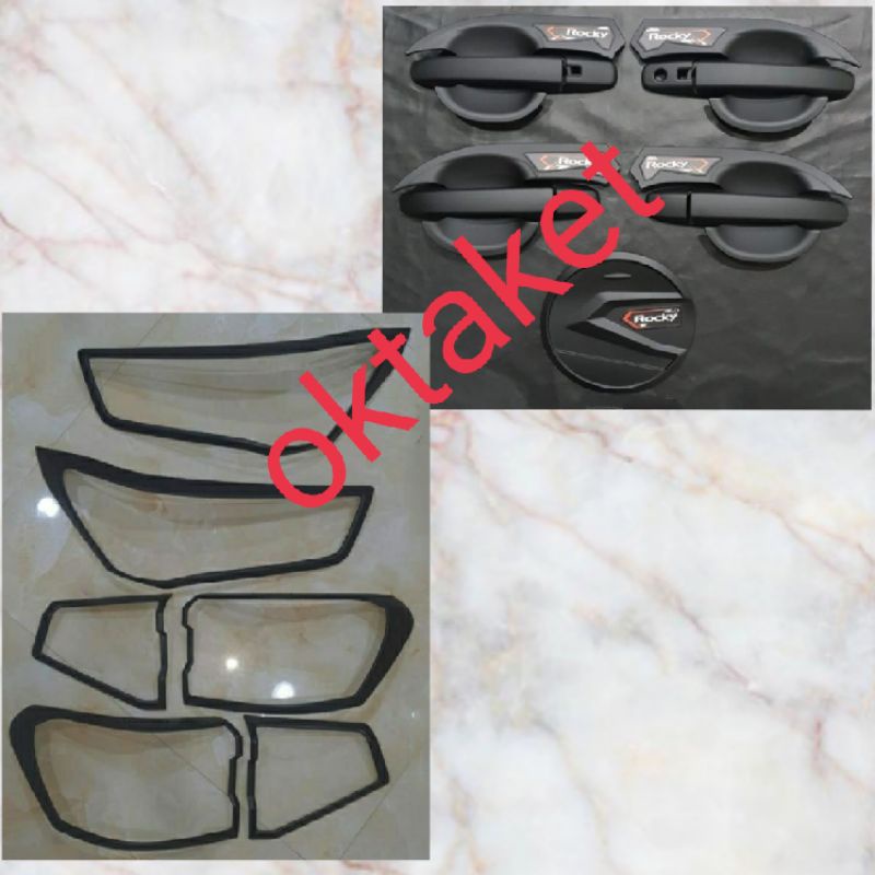 paket lengkap Daihatsu Rocky 2021 2022 garnish depan belakang outer handle tank cover Hitam Chrome jsl