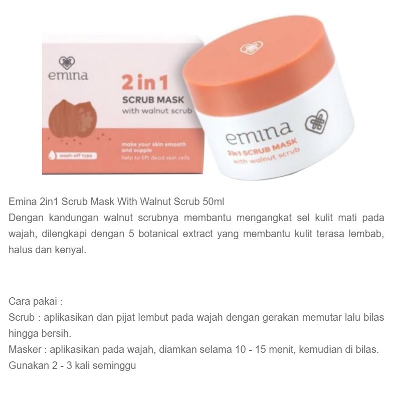 ★ BB ★ EMINA 2 in 1 Scrub Mask With Walnut Scrub | Masker Wajah 2in1 50 ML